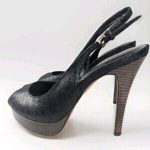 Cole Haan Nike Air Mariela Slingback Peep Toe Stiletto Black Platform Pumps Sz 7